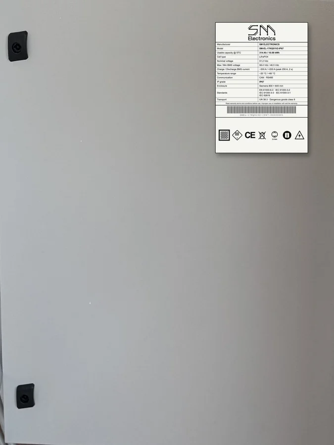 Batteria in quadro Siemens IP67 con etichetta sullo sportello